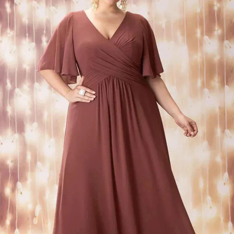 Plus Size Short Sleeve Chiffon Maxi Dress