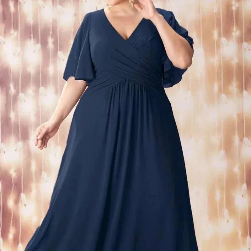 Plus Size Short Sleeve Chiffon Maxi Dress