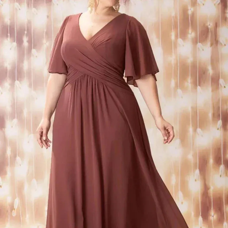 Plus Size Short Sleeve Chiffon Maxi Dress