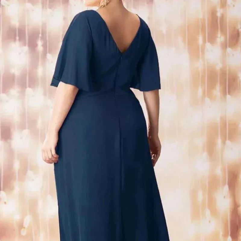 Plus Size Short Sleeve Chiffon Maxi Dress