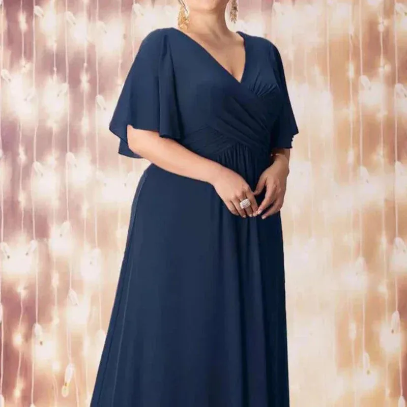 Plus Size Short Sleeve Chiffon Maxi Dress