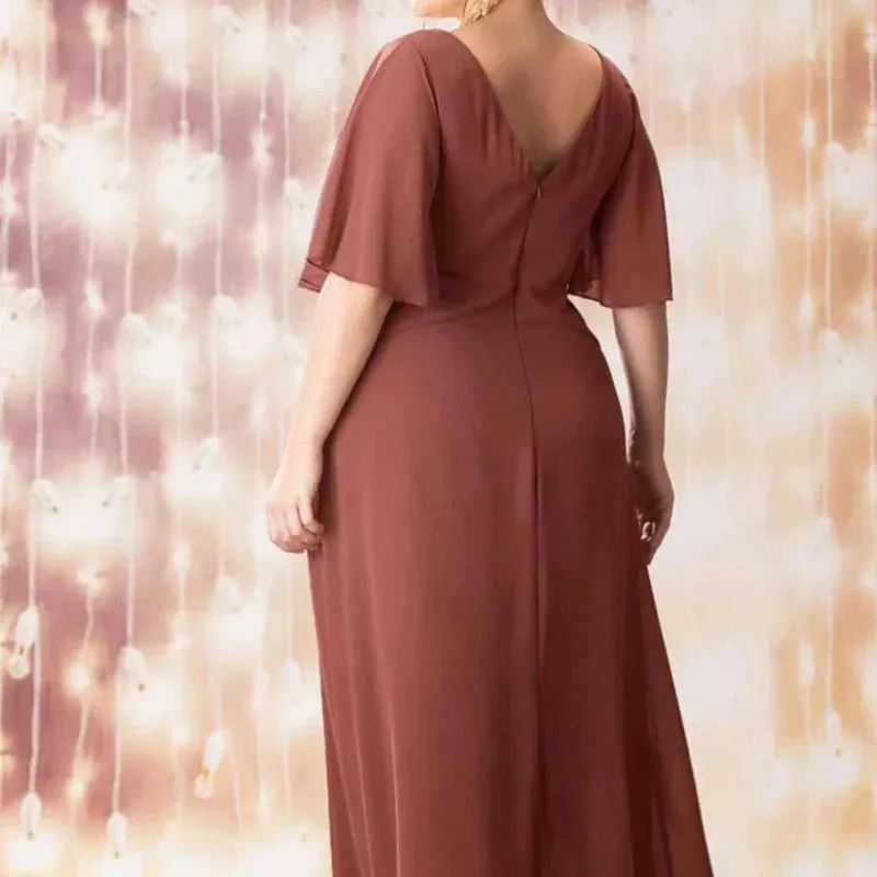 Plus Size Short Sleeve Chiffon Maxi Dress