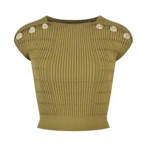 Pre Order:  Button Detailed Ribbed Crop Top