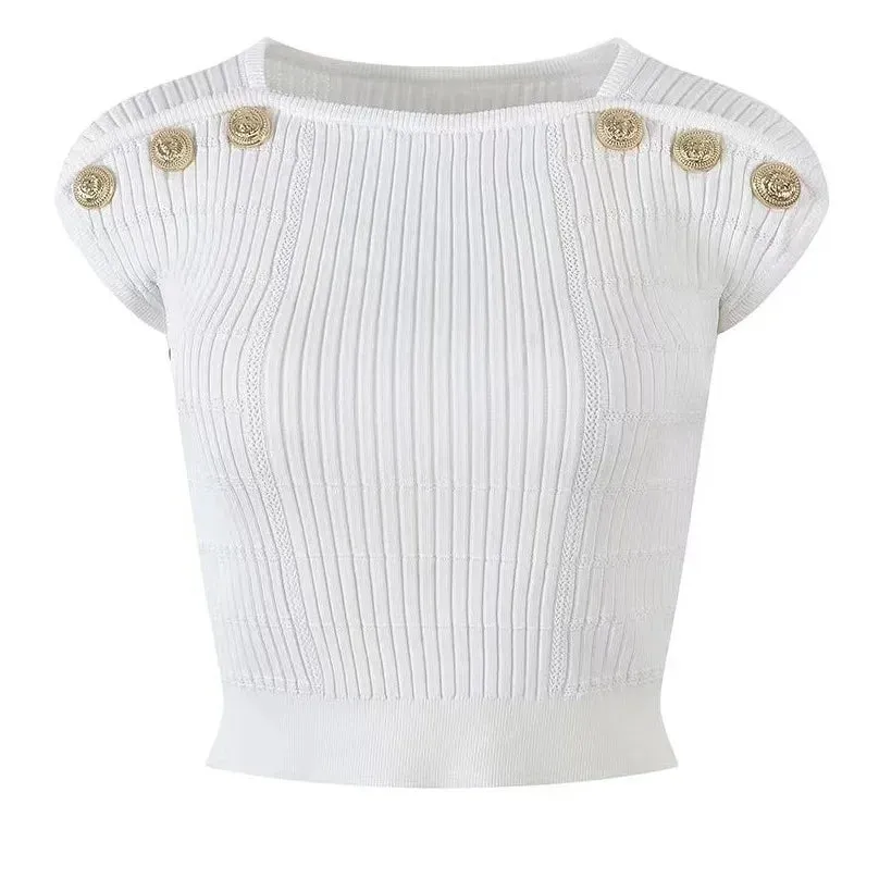 Pre Order:  Button Detailed Ribbed Crop Top