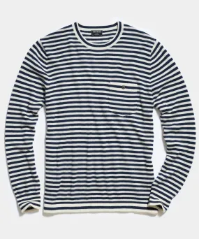 Premium Cashmere Pocket Tee in Navy Stripe