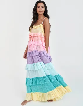 Rainbow Ruffle Tiered Dress - Pastels