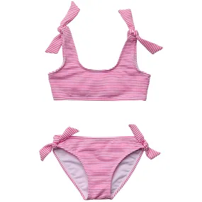 Raspberry Stripe Tie Crop Bikini