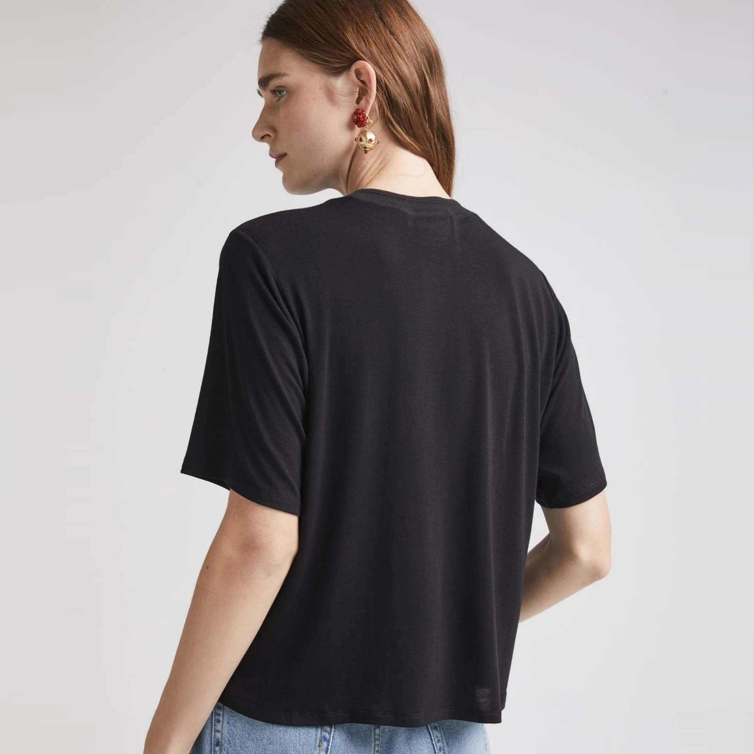 Recycled Jersey Elbow Sleeve Tee (Black)