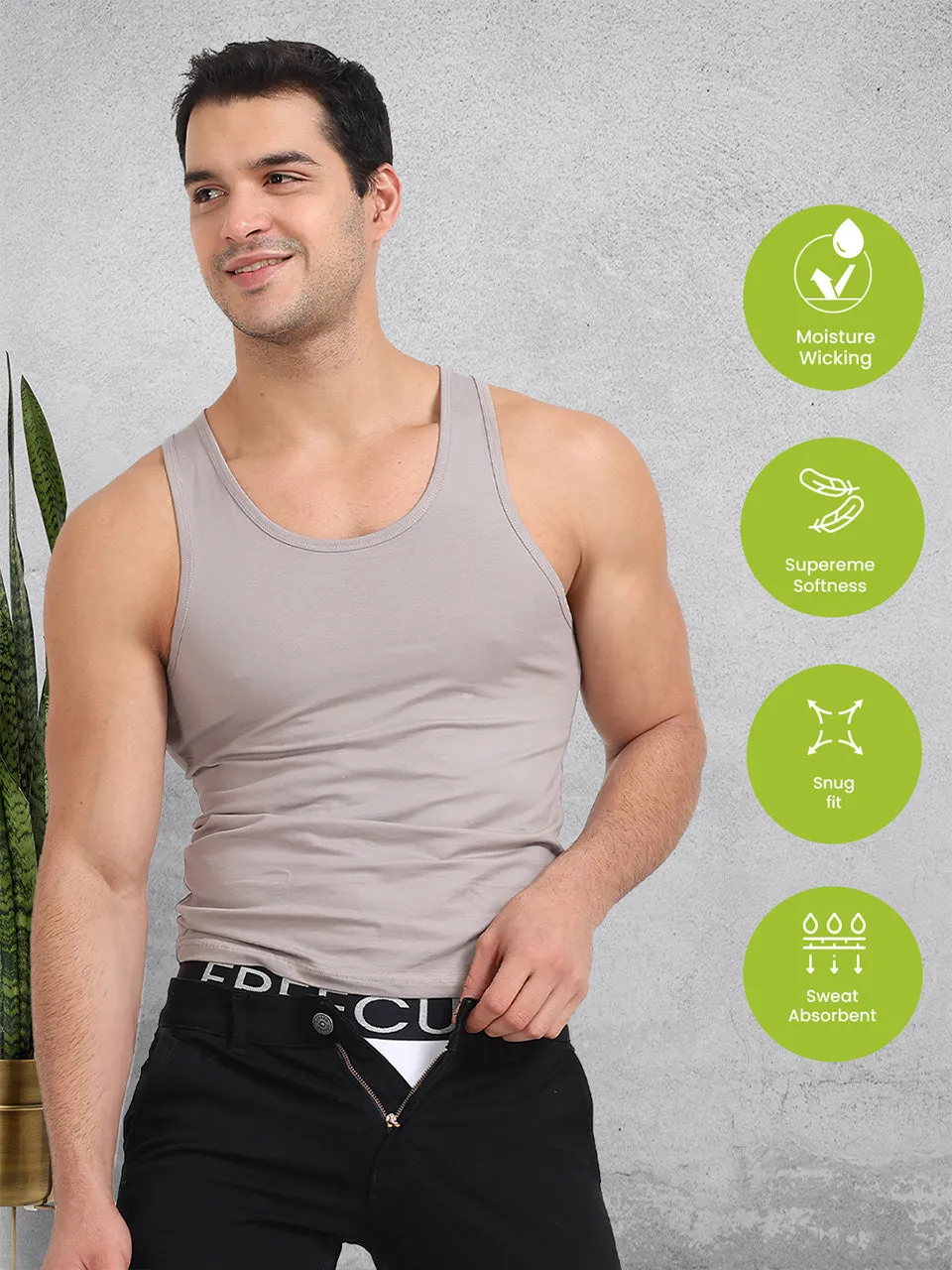 Regular Fit Organic Cotton Comfort Vest for Men-Pack of 1