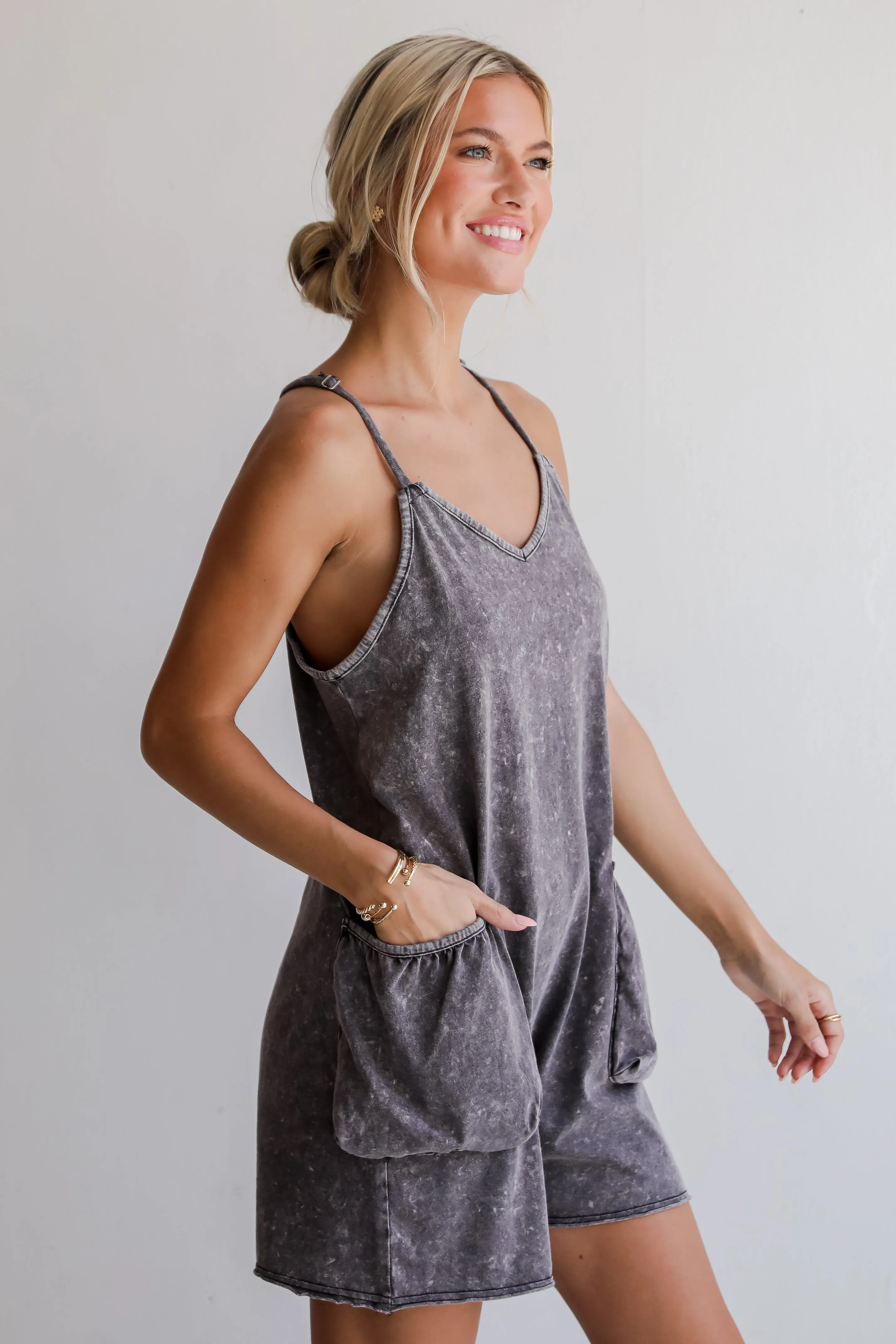 Relaxed Perfection Acid Washed Romper - DU DEAL