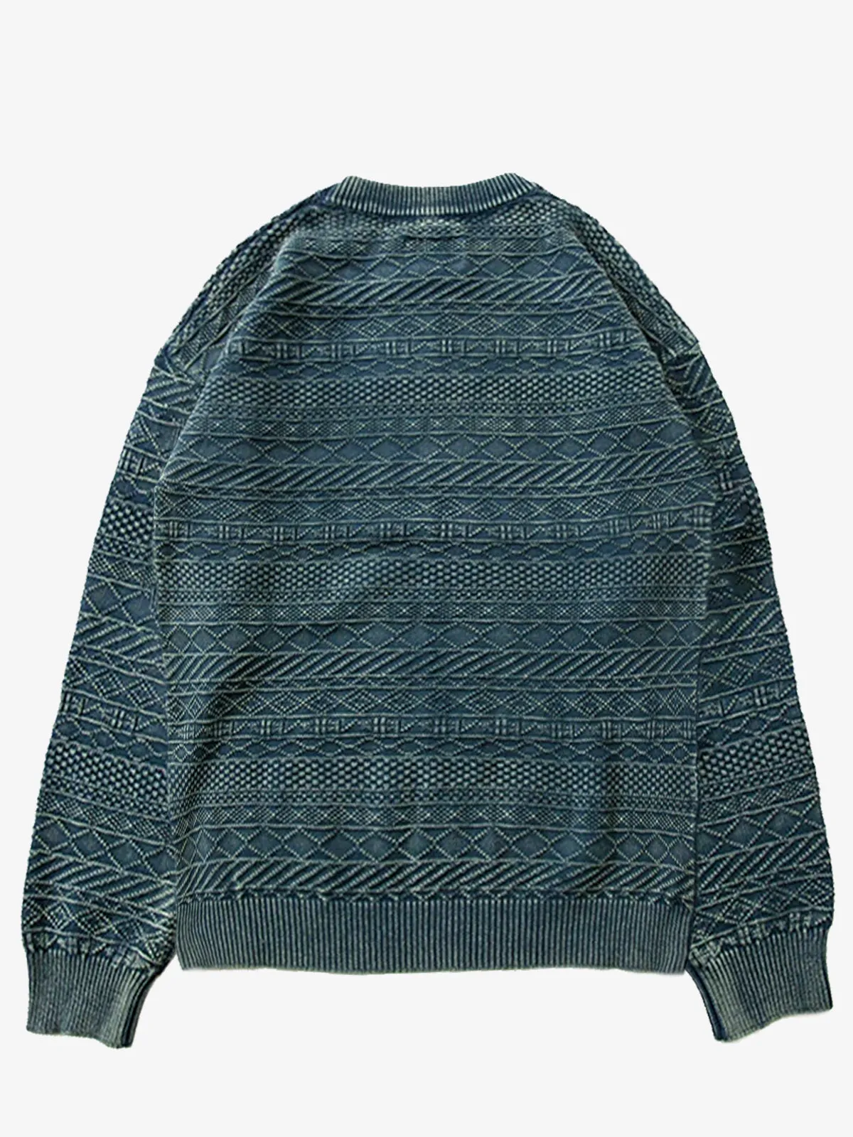 Retro Ethnic-Style Indigo-Dyed Crew-Neck Sweater