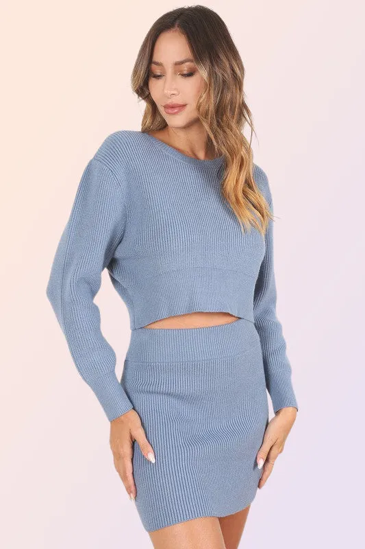 REYKJAVIK RIBBED KNIT TWO-PIECE SWEATER & SKIRT SET