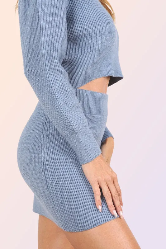 REYKJAVIK RIBBED KNIT TWO-PIECE SWEATER & SKIRT SET