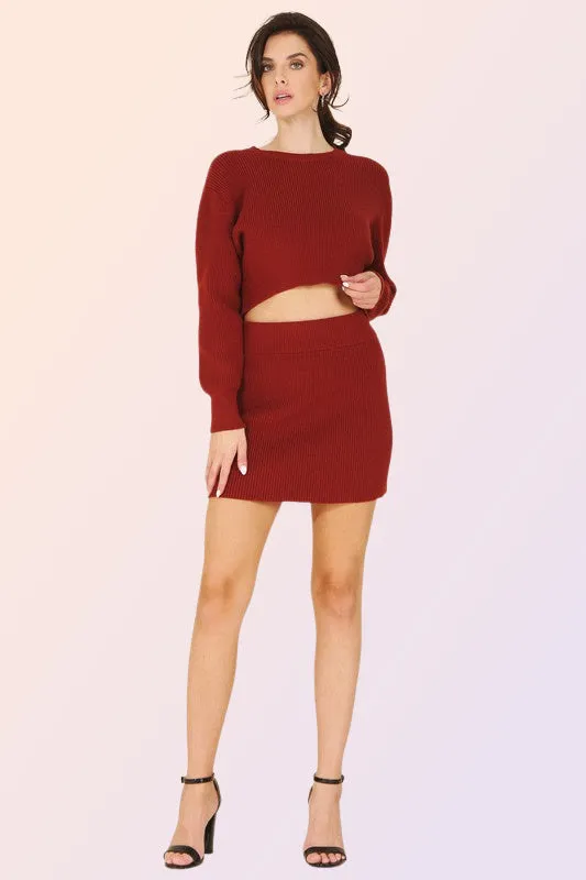 REYKJAVIK RIBBED KNIT TWO-PIECE SWEATER & SKIRT SET