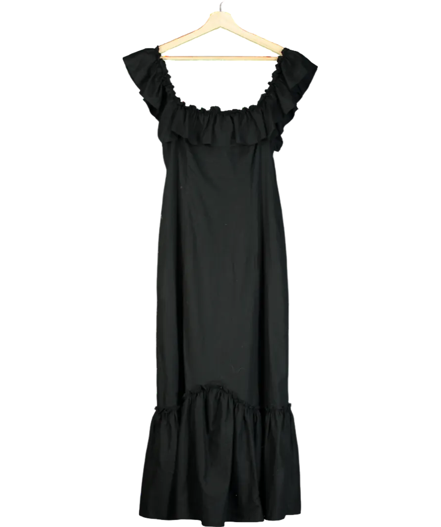 Rixo Black linen / cotton blend Maxi Dress UK 8