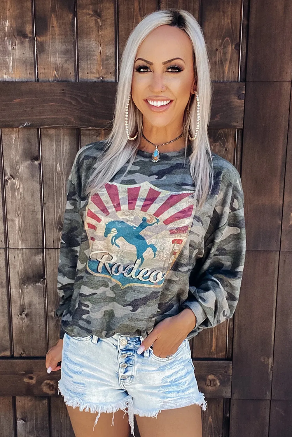 RODEO Long Sleeve Camo T Shirt