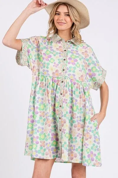 SAGE FIG Floral Babydoll Short Sleeves Dress