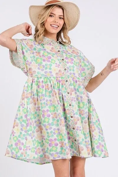 SAGE FIG Floral Babydoll Short Sleeves Dress