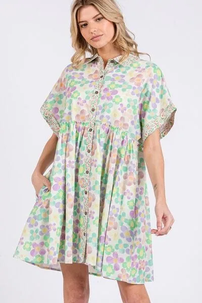 SAGE FIG Floral Babydoll Short Sleeves Dress