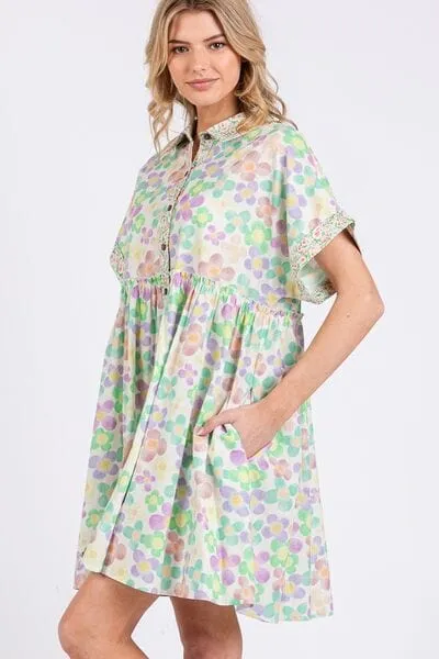 SAGE FIG Floral Babydoll Short Sleeves Dress