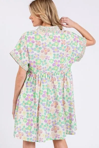 SAGE FIG Floral Babydoll Short Sleeves Dress