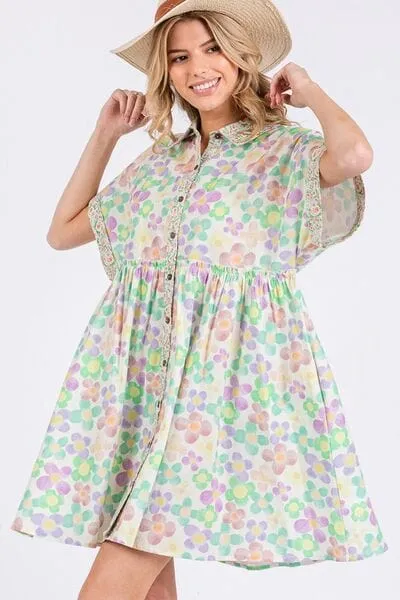 SAGE FIG Floral Babydoll Short Sleeves Dress