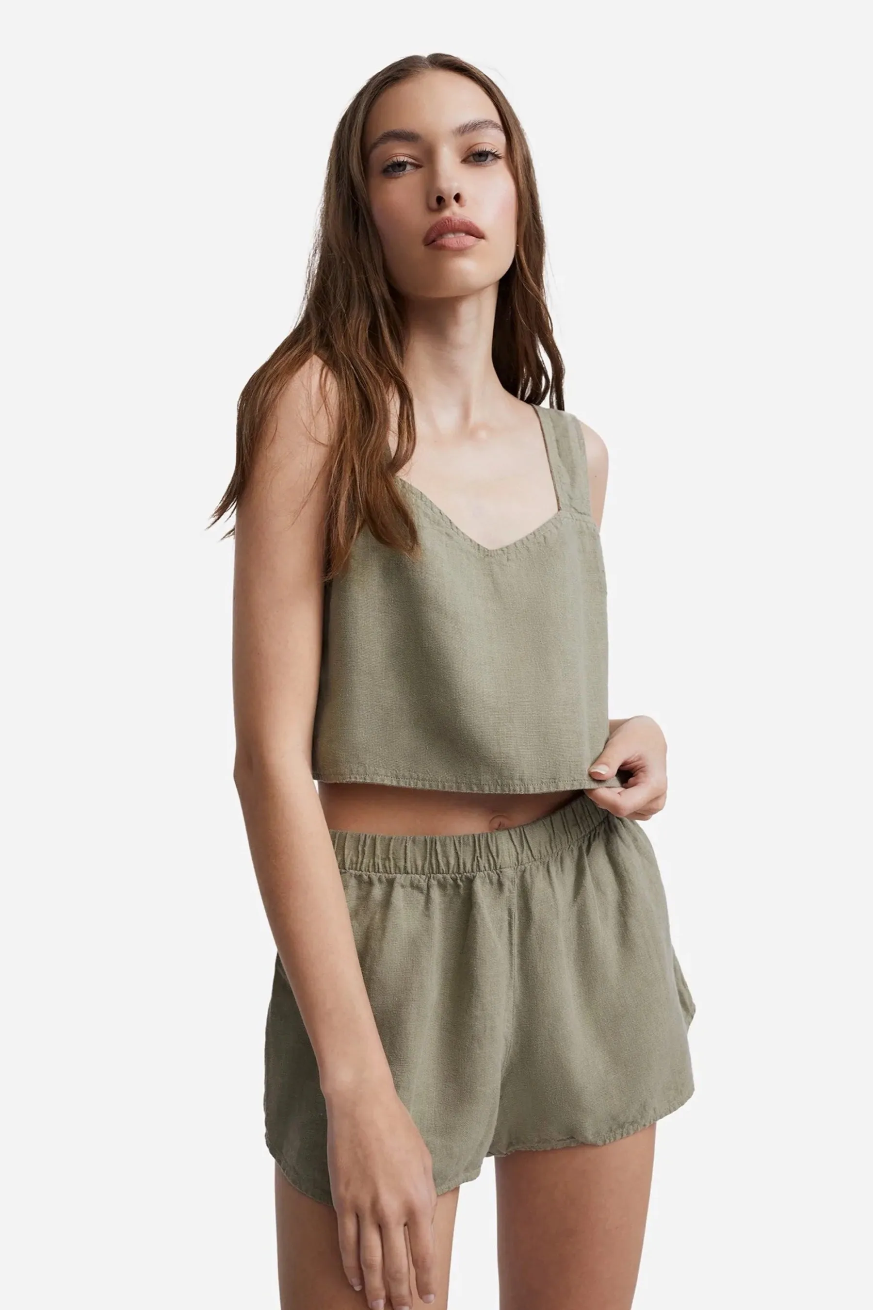 Sage Linen Crop Top