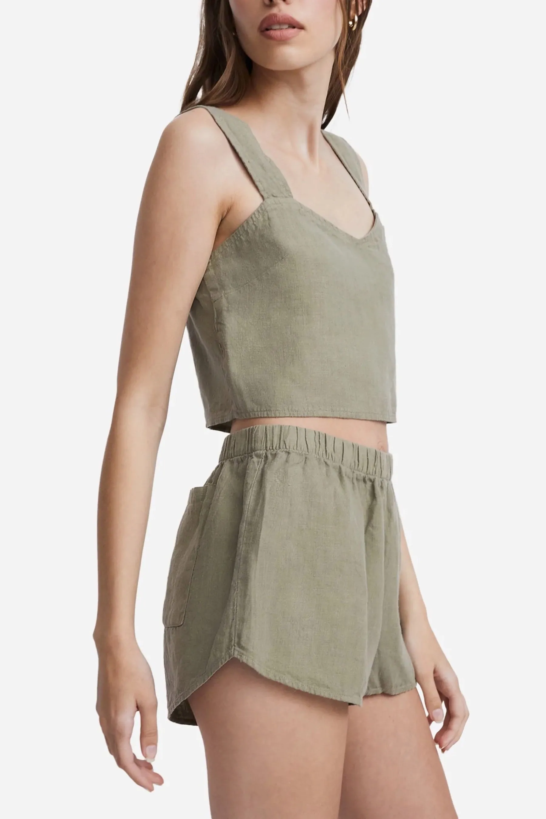 Sage Linen Crop Top