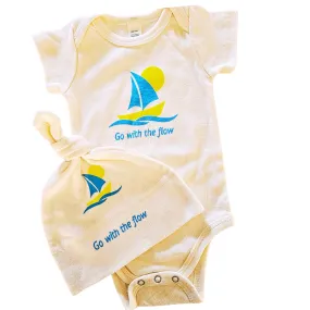 Sailboat Nautical Short Sleeve Romper & Hat Gift Set