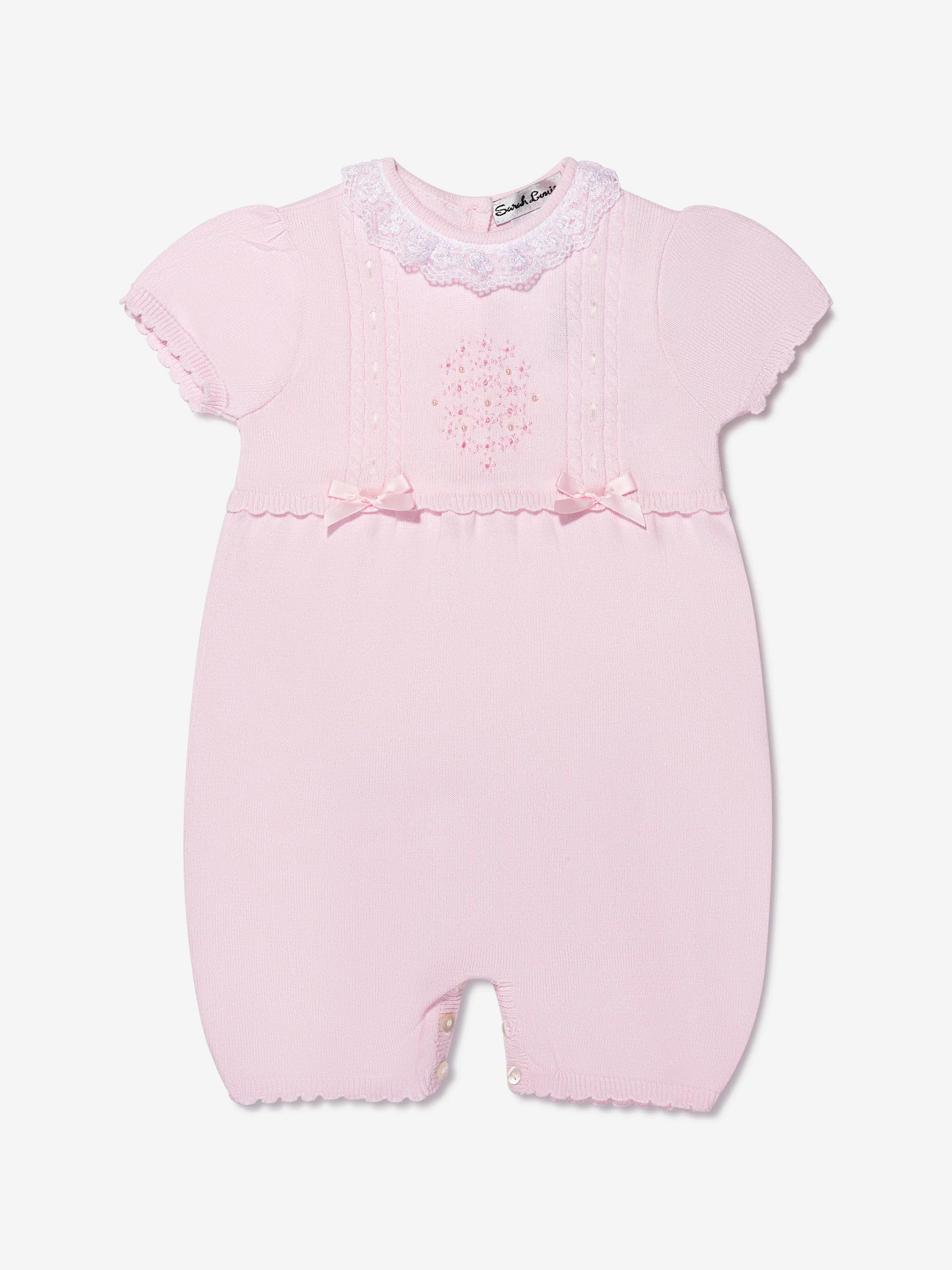 Sarah Louise Baby Girls Bubble Romper And Bonnet Set in Pink