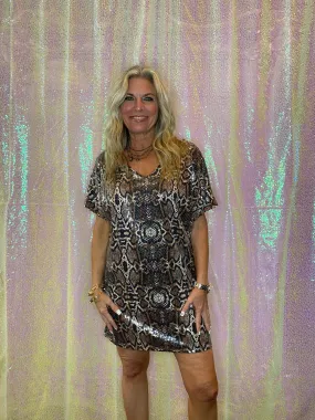 Sequined Animal Print Shift Dress