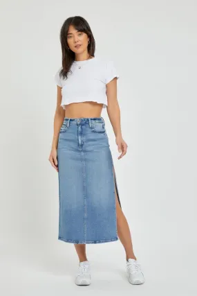 Side Slit Stretch Midi Skirt