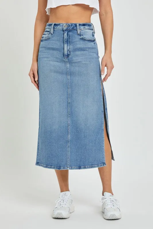 Side Slit Stretch Midi Skirt