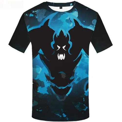 Skull T shirts Men Blue Tshirts Novelty Painting Tshirts Cool Short Sleeve Fashion Mens Digital Slim Big Size