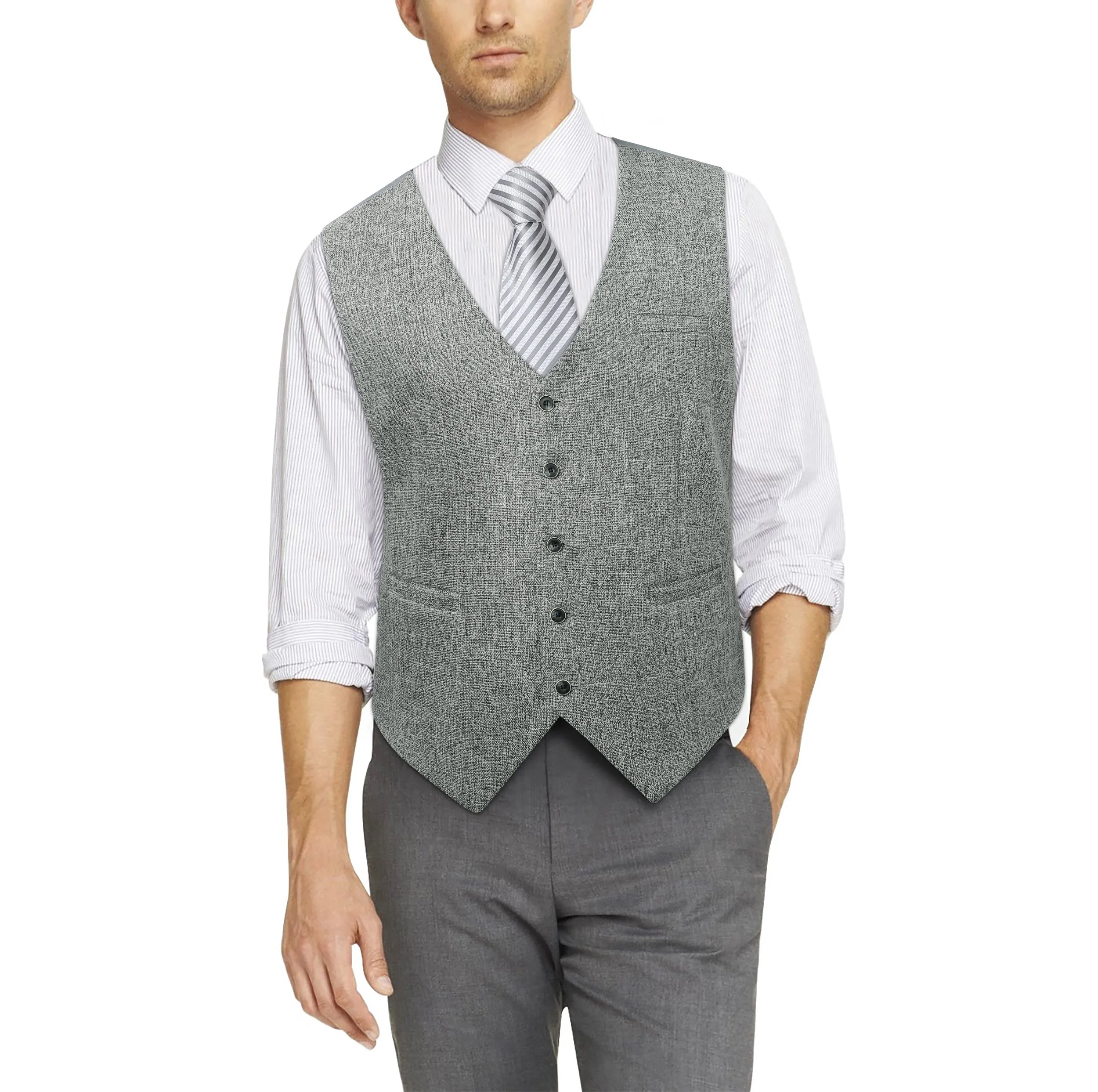 Solid Slim Suit Vest - A5-LIGHT GREY