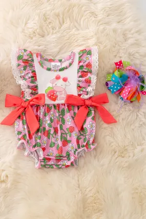 STRAWBERRY PRINTED GIRLS BABY ROMPER WITH SNAPS.