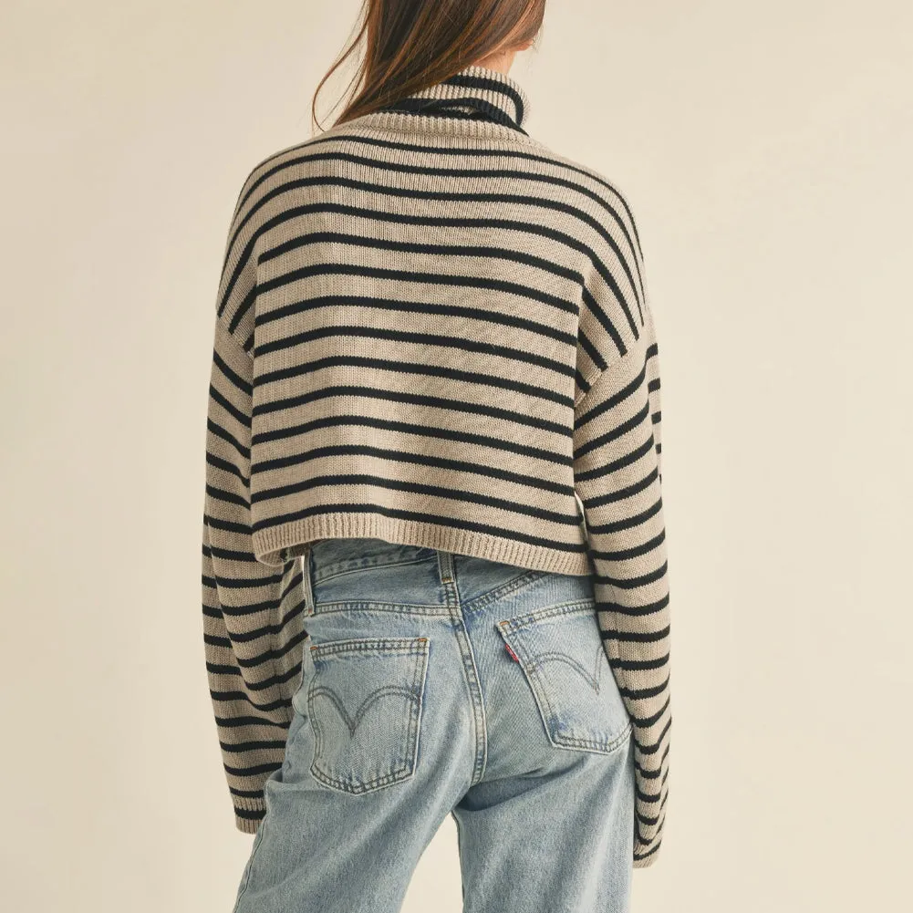 Stripe High Neck Oversize Crop Sweater