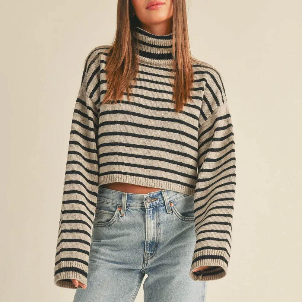 Stripe High Neck Oversize Crop Sweater