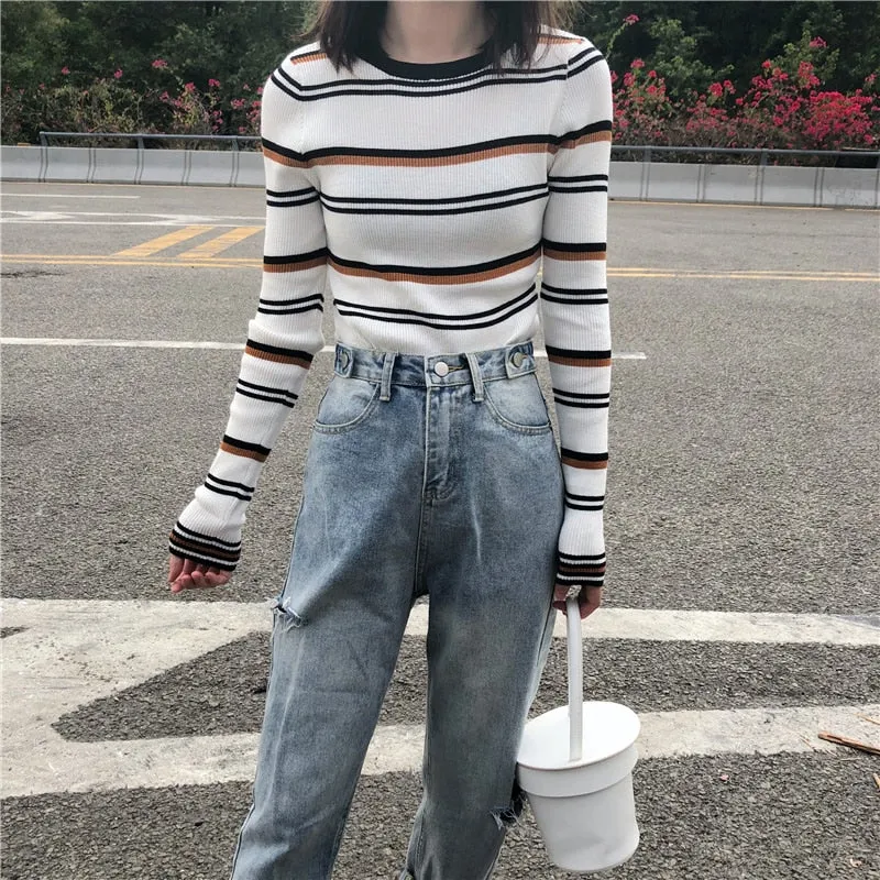 Striped Basic Slim Sweater