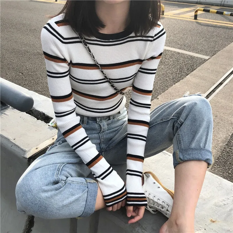 Striped Basic Slim Sweater