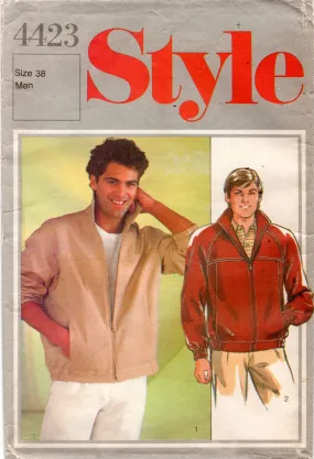 Style 4423 Mens Retro Bomber Jacket 1980s Vintage Sewing Pattern Chest 38 inches UNCUT Factory Folded