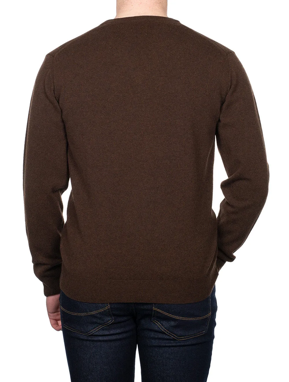 Super Fine Lambswool V-Neck Sweater Dark Brown Melange