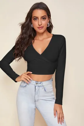 Surplice Neck Crop Top Black