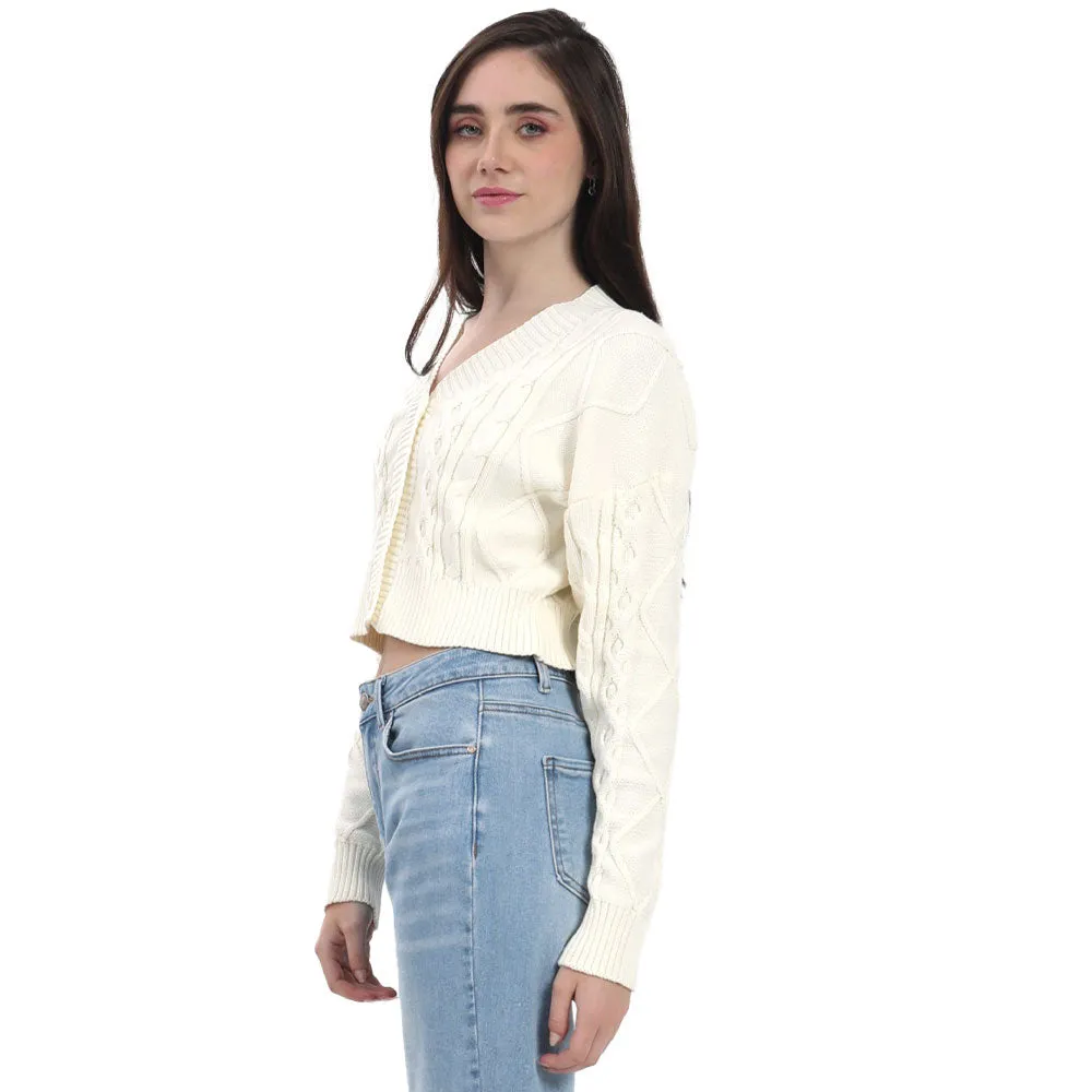 SWEATER PARA MUJER CROP BUTTONS AT FRONT WITH BRAIDED FOREVER 21