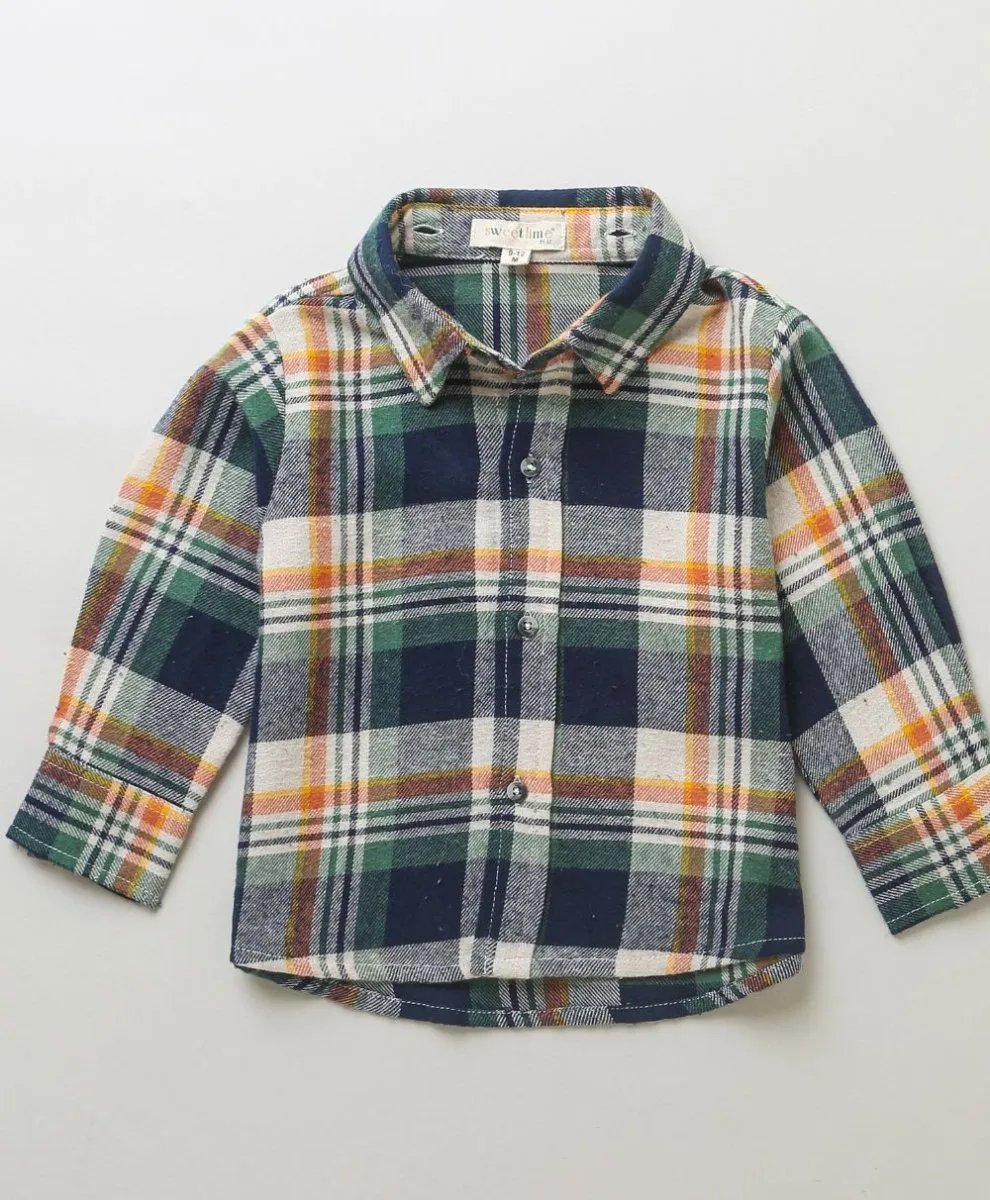 Sweetlime By As Multi Checks Checks Cotton Flannel Hoodie Long Sleeve Shirt