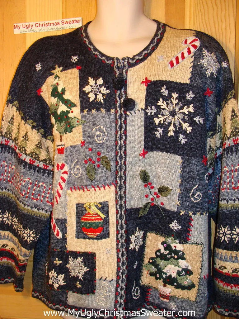 Tacky Ugly Christmas Sweater with Padded Shoulders and Busy Crafty Decorations (f150)