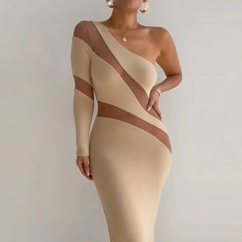 TastyHottie - Jill Mesh See Through Patchwork Midi Dress