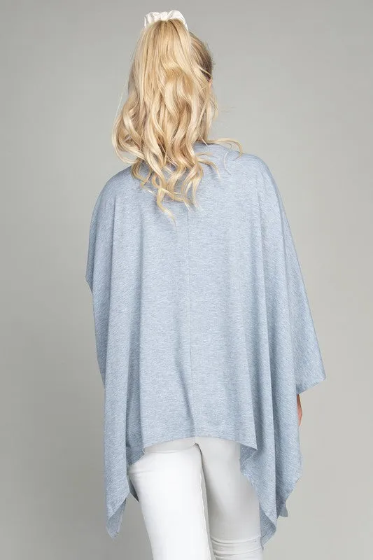 TEEK - Blue Gray Drop Shoulder Open Front Cardigan