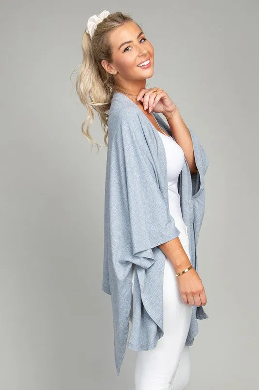 TEEK - Blue Gray Drop Shoulder Open Front Cardigan