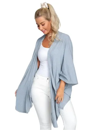 TEEK - Blue Gray Drop Shoulder Open Front Cardigan